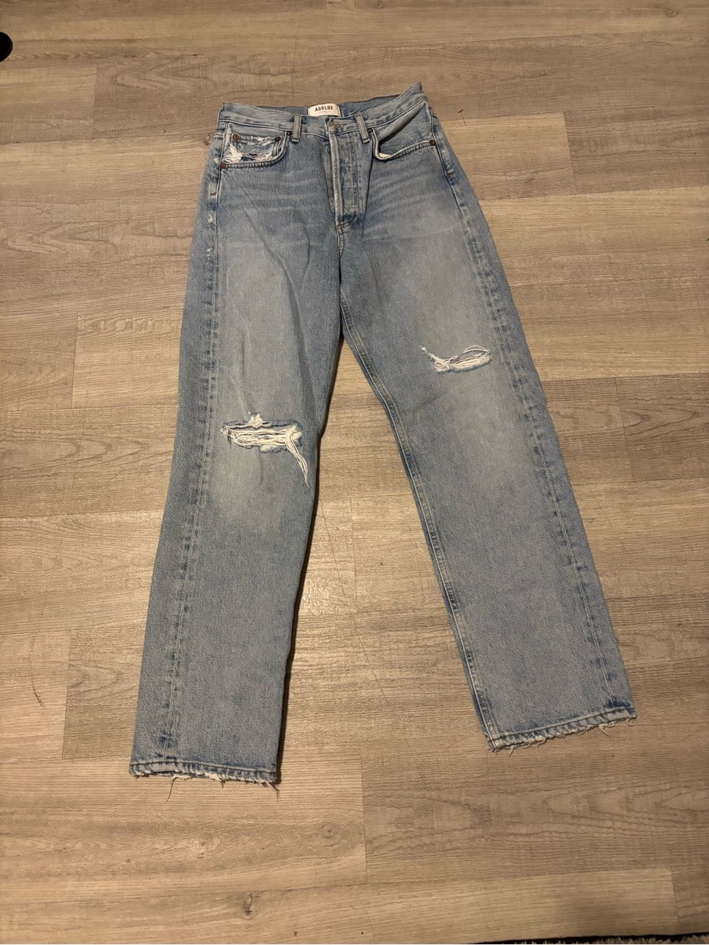 AGOLDE Womens Sz 24 Light Wash Distressed Straight Leg High Rise Organic Cotton